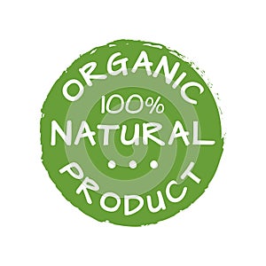 Organic icon or logo. 100% natural product green label. Vector illustration